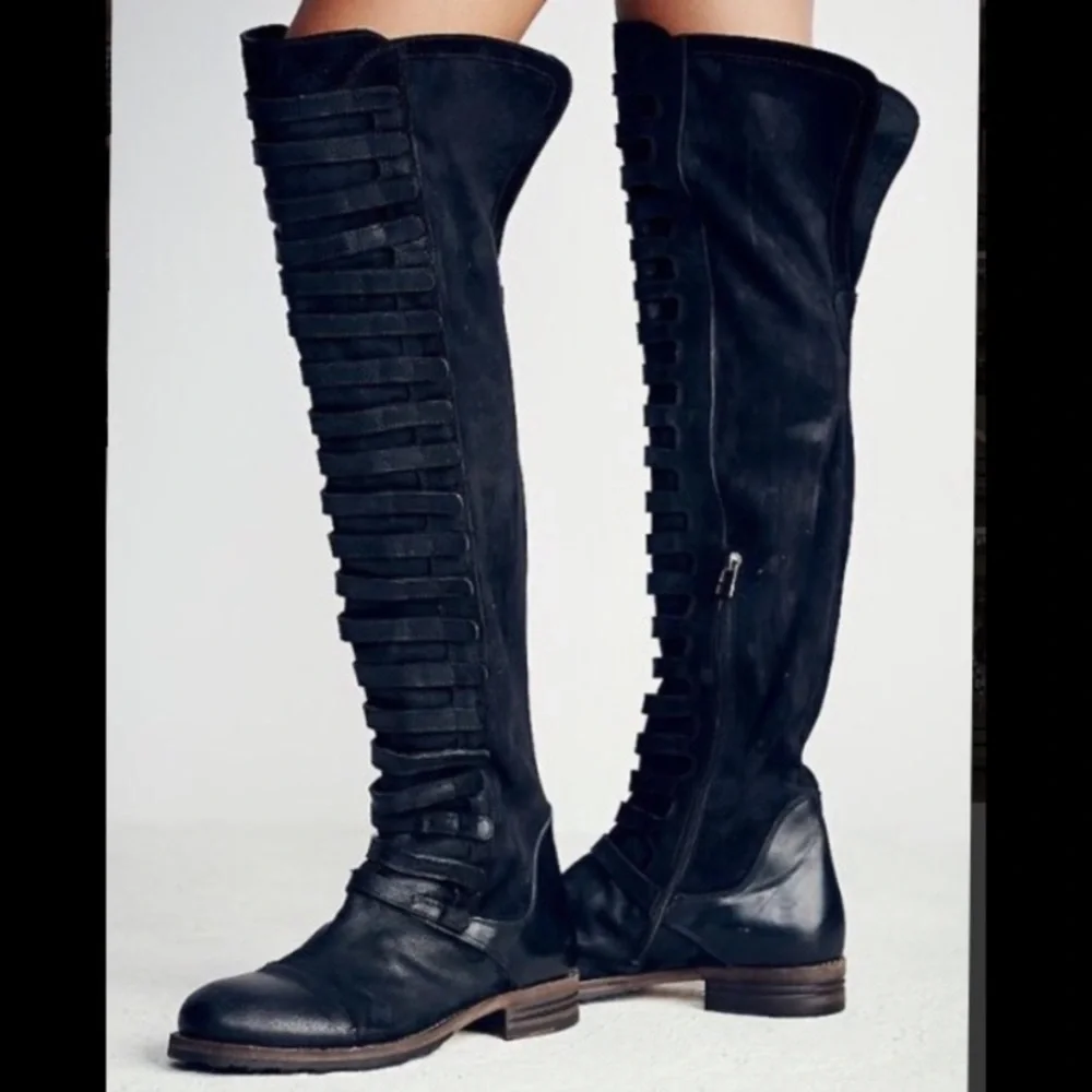 {Free People} Black Forest Over-The-Knee Boots Brown Leather